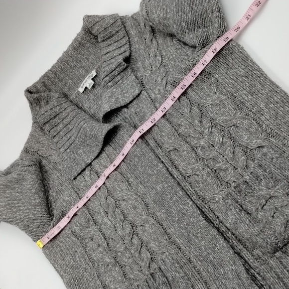 St. Johns Bay women's large vintage cable knit sweater gray large collar pockets - Picture 9 of 13